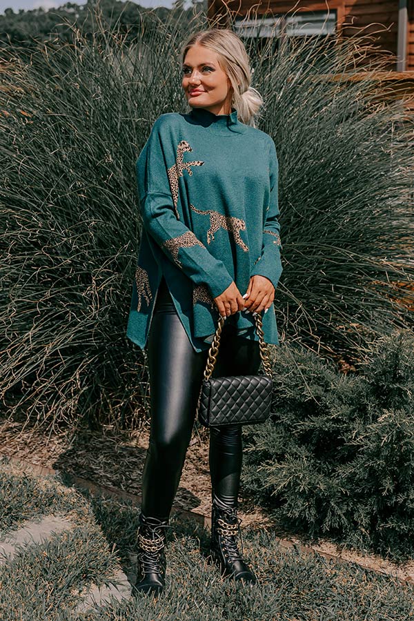 Cozy And Kind Cheetah Sweater In Hunter Green Image - 1