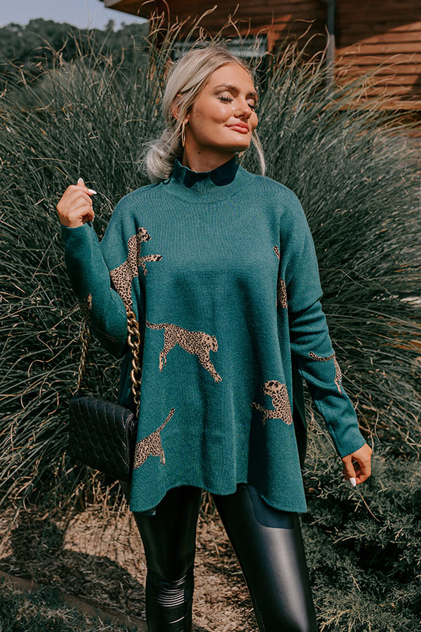 Cozy And Kind Cheetah Sweater In Hunter Green Image - 2