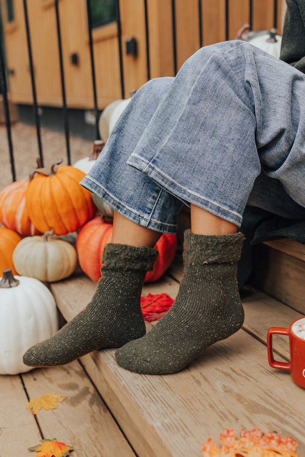 Autumn Charm Knit Socks In Army Green Image - 1