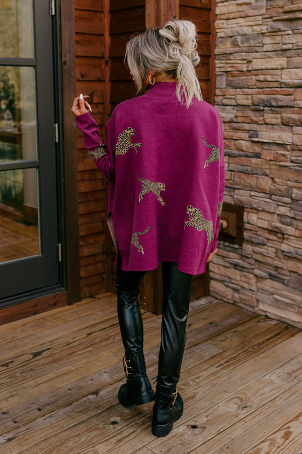 Cozy And Kind Cheetah Sweater In Royal Plum Image - 5