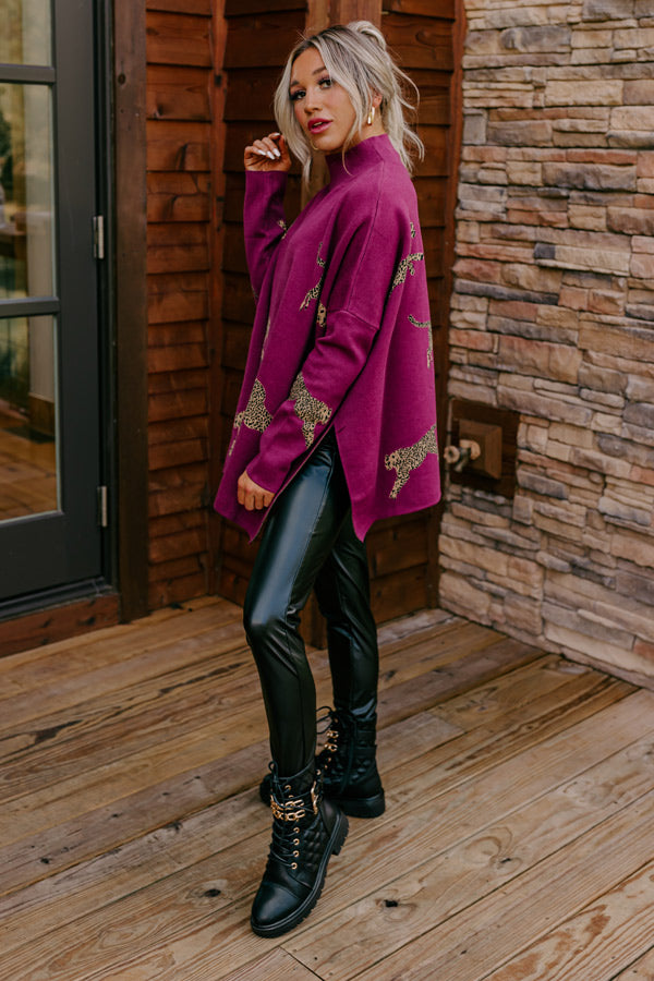 Cozy And Kind Cheetah Sweater In Royal Plum Image - 2