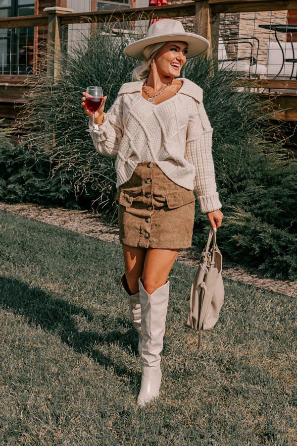 Lost In Your Eyes Corduroy Skirt In Martini Olive Image - 1