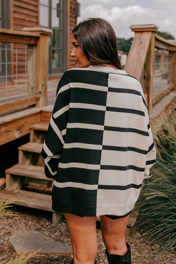 Cafe Patio Stripe Sweater Top In Black Image - 2