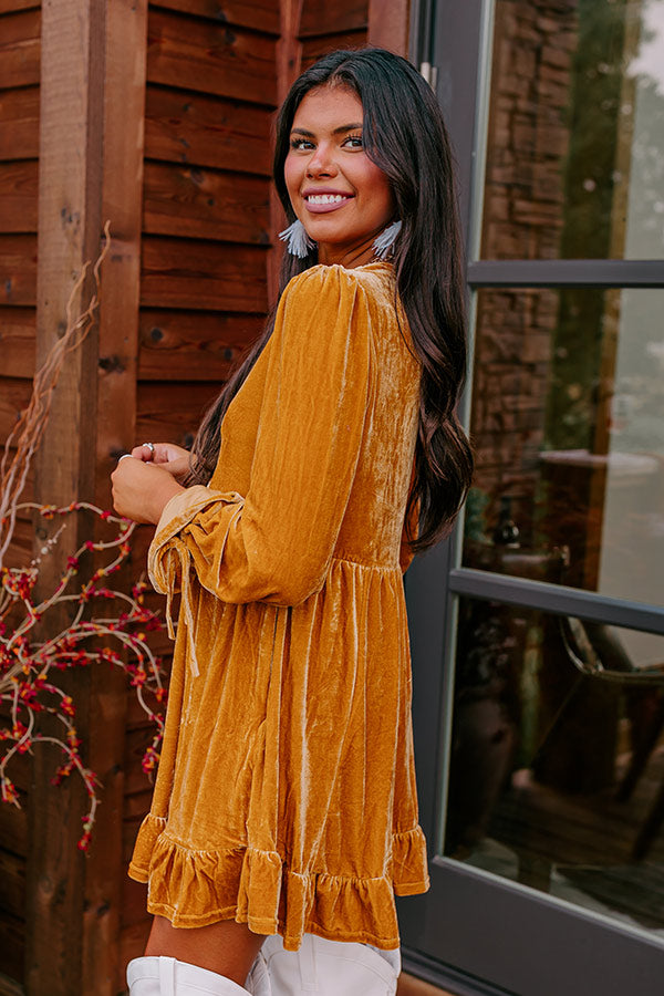 Lost In A Novel Velvet Mini Dress In Golden Honey Image - 3
