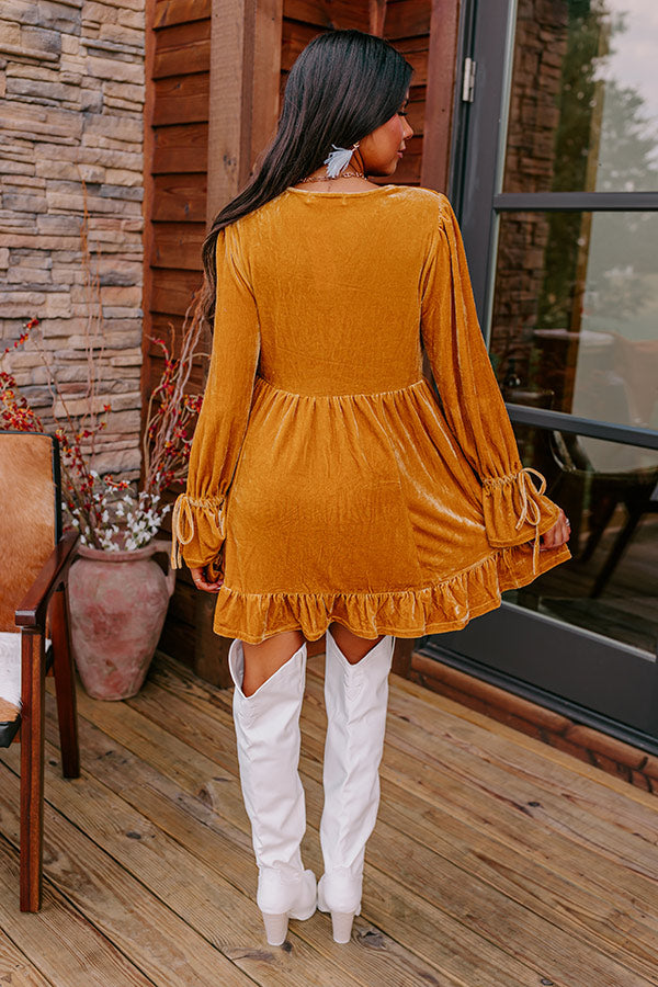 Lost In A Novel Velvet Mini Dress In Golden Honey Image - 5