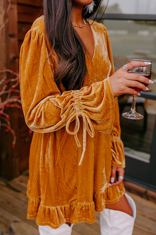 Lost In A Novel Velvet Mini Dress In Golden Honey Image - 2