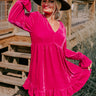Lost In A Novel Velvet Mini Dress In Hot Pink Image - 1