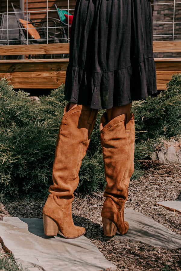 The Ava Faux Suede Thigh High Boot In Brown Image - 3