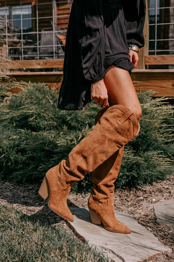 The Ava Faux Suede Thigh High Boot In Brown Image - 1