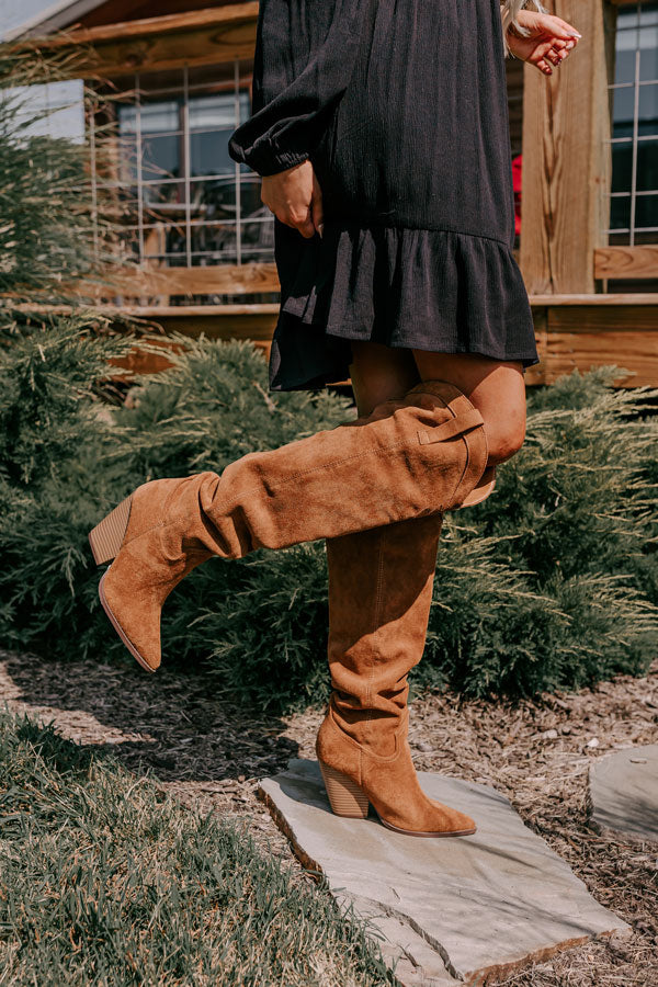 The Ava Faux Suede Thigh High Boot In Brown Image - 5
