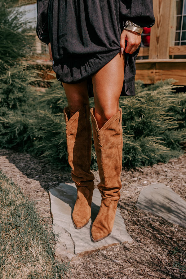 The Ava Faux Suede Thigh High Boot In Brown Image - 4