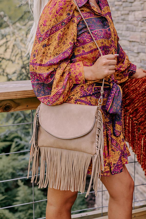 Sweet Perspective Faux Leather Fringe Purse in Khaki