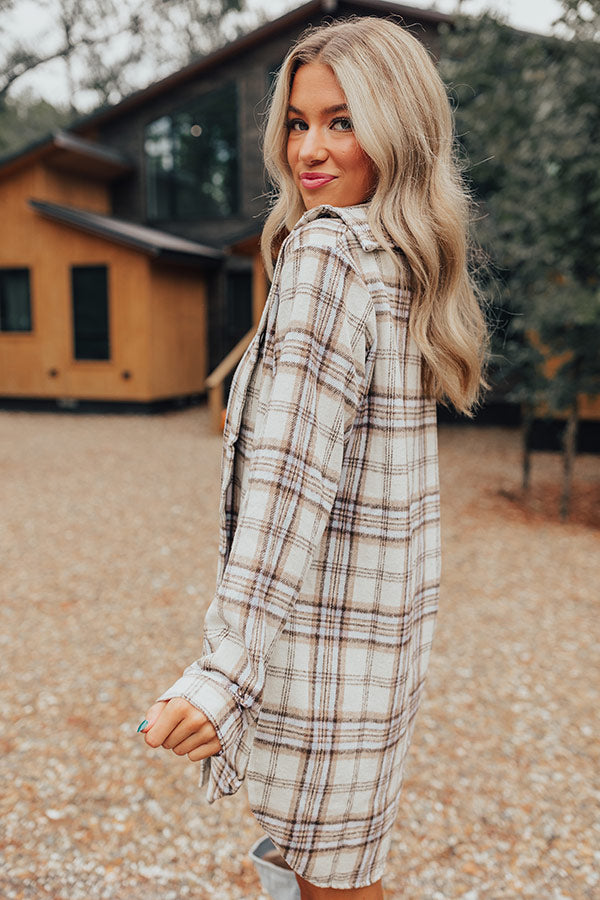 Touch Of Fall Plaid Tunic Dress In Cream Image - 3