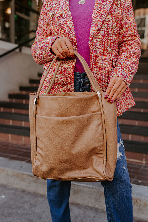 Never Pretend Faux Leather Tote In Tan Image - 2
