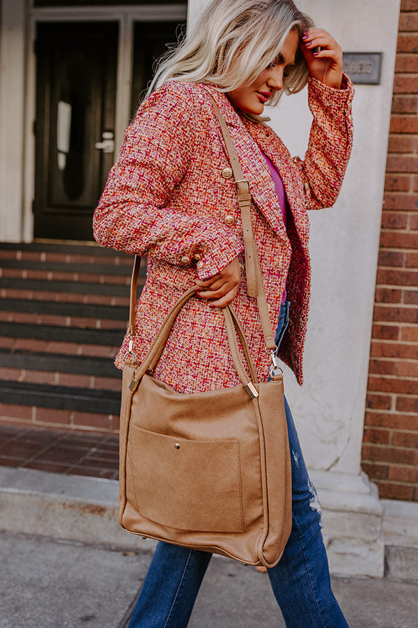 Never Pretend Faux Leather Tote In Tan Image - 1