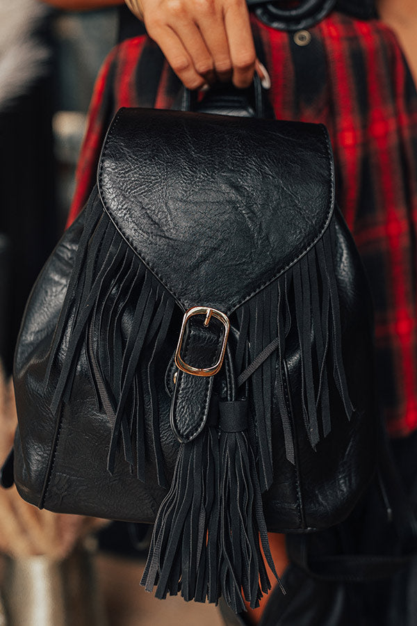 The Kenzo Faux Leather Fringe Backpack In Black Image - 2