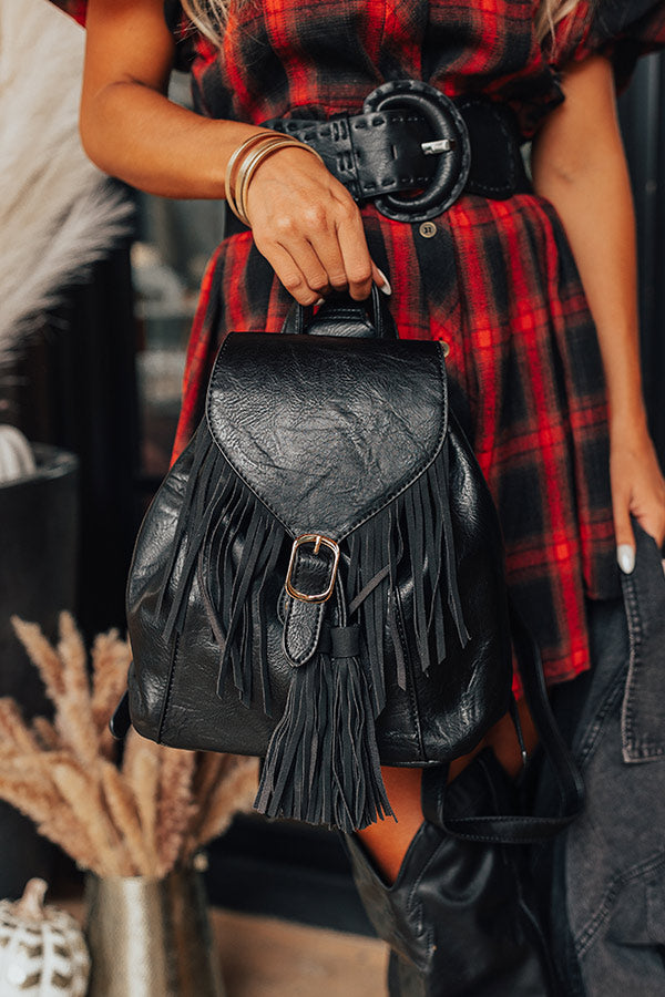 The Kenzo Faux Leather Fringe Backpack In Black Image - 1