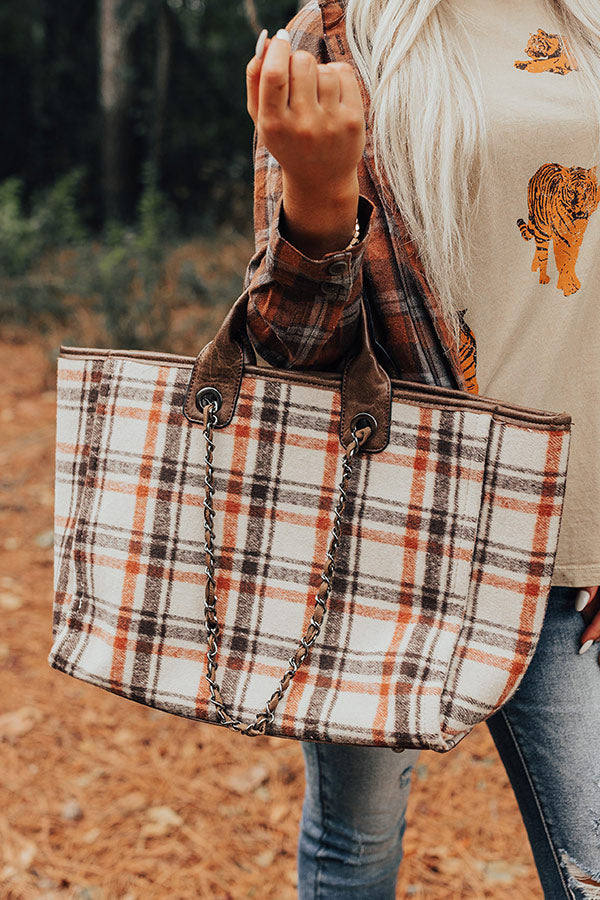 Wintry Dreams Plaid Tote in Chocolate Image - 1