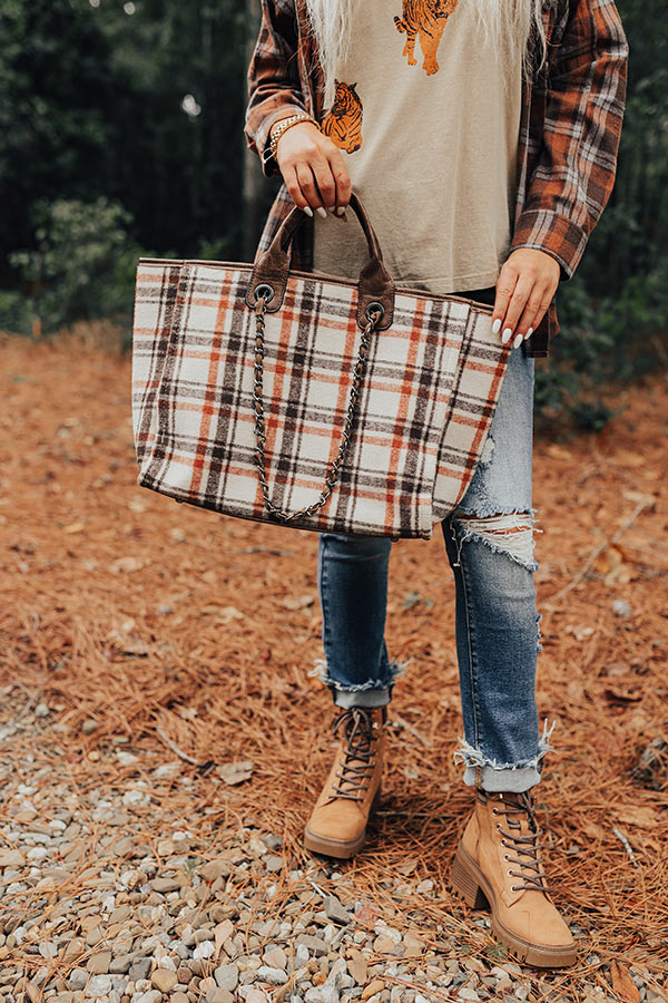 Wintry Dreams Plaid Tote in Chocolate Image - 2