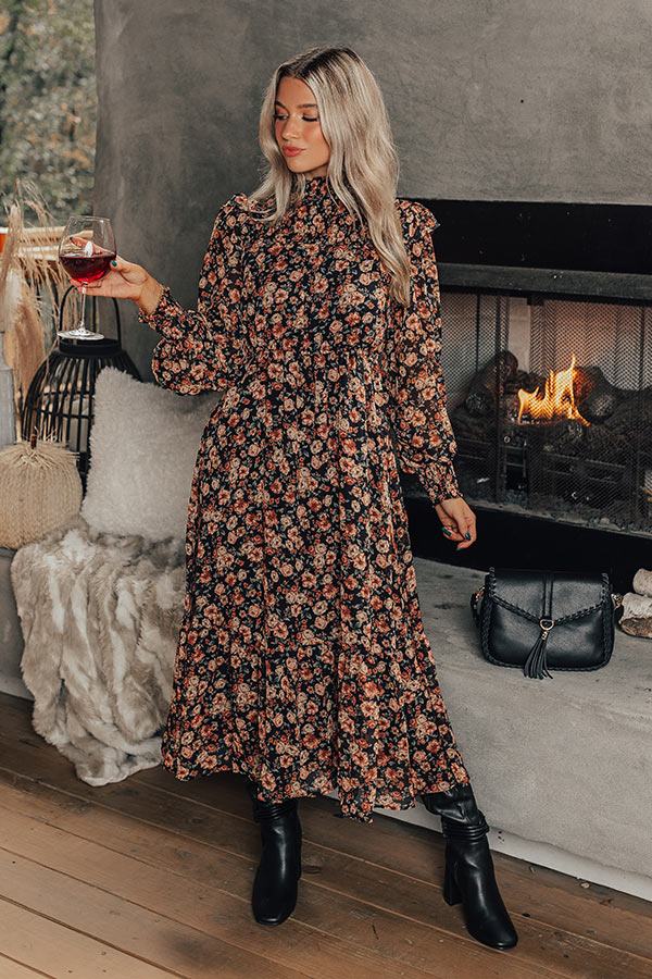 Sangria Toast Floral Midi In Black Image - 1
