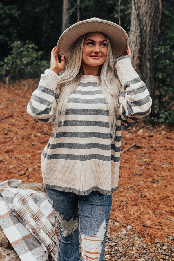 Denver Icon Stripe Sweater In Grey Image - 1