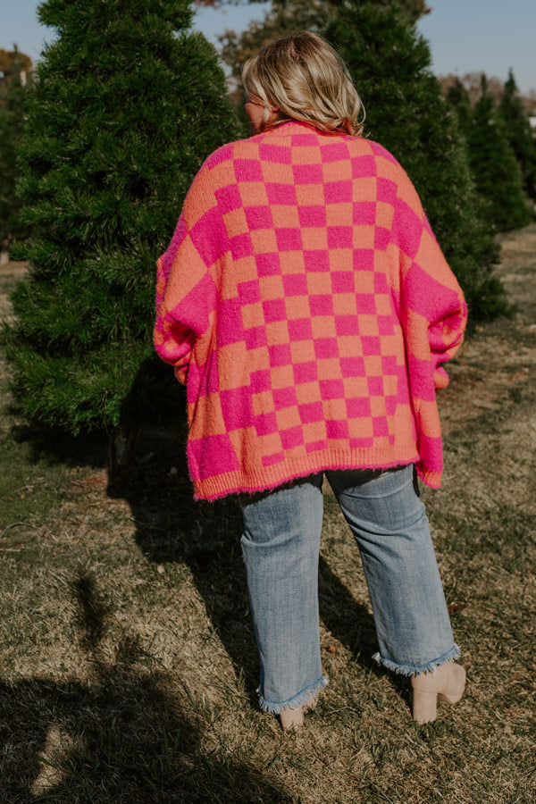 Around The Block Checkered Cardigan in Hot Pink Curves Image - 5