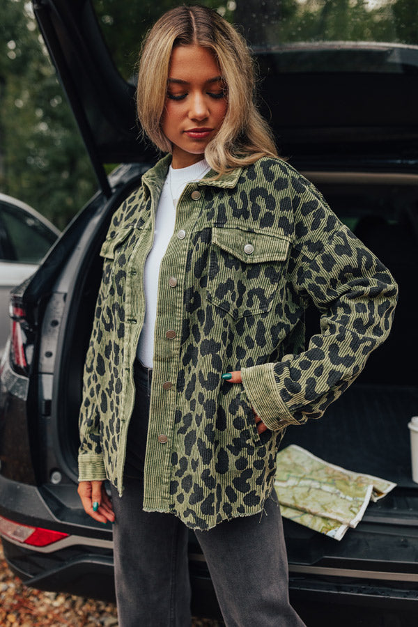 Leopard And Merlot Corduroy Jacket in Olive