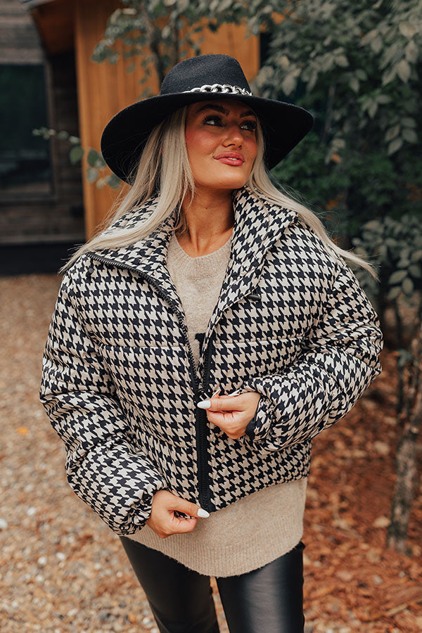 On The Way Houndstooth Puffer Jacket Image - 3