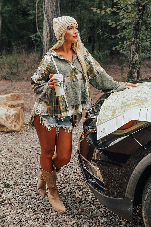 Cool Weather Inclined Plaid Hoodie In Olive Image - 1