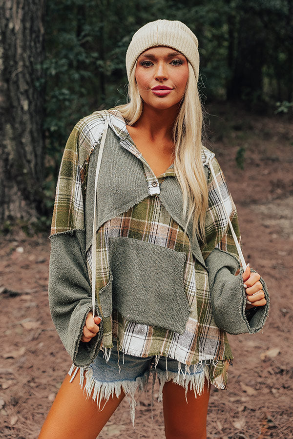 Cool Weather Inclined Plaid Hoodie In Olive Image - 2