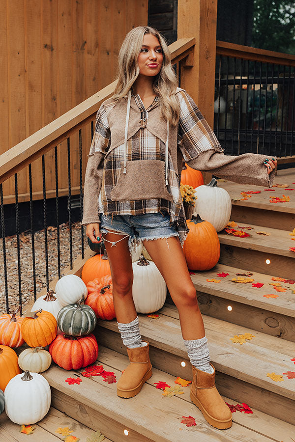 Cool Weather Inclined Plaid Hoodie In Mocha Image - 1