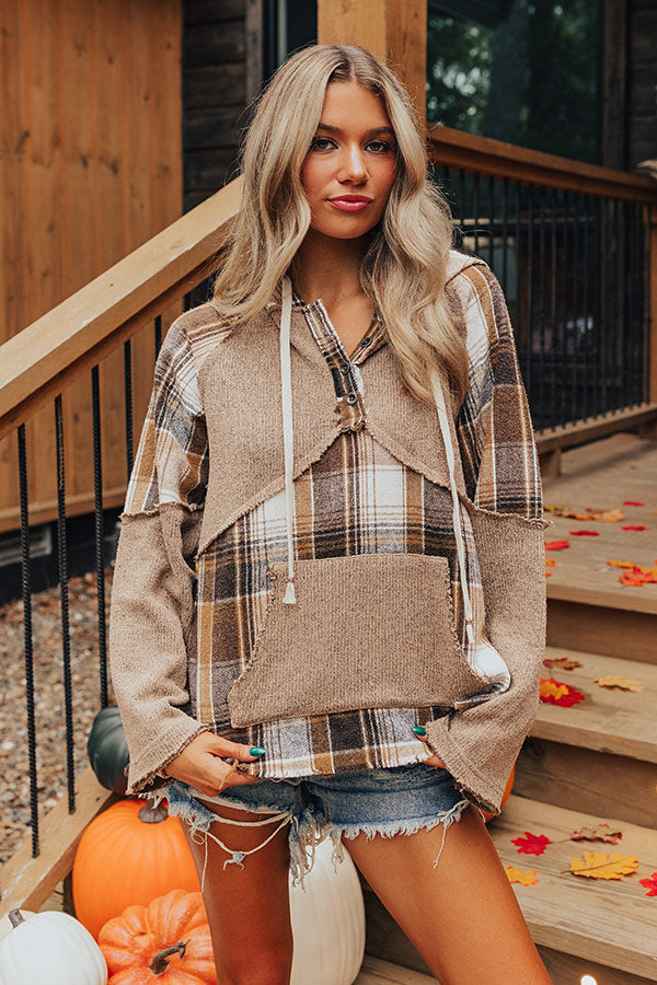 Cool Weather Inclined Plaid Hoodie In Mocha Image - 2