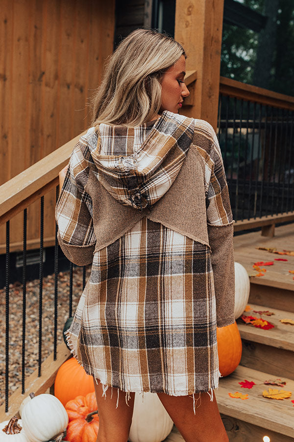 Cool Weather Inclined Plaid Hoodie In Mocha Image - 3