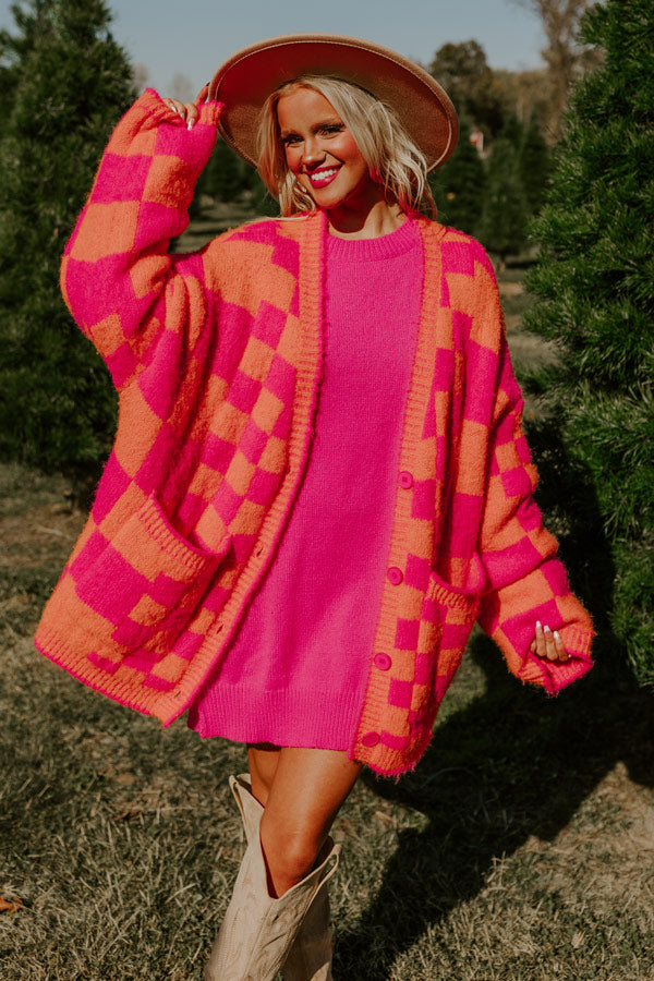 Around The Block Checkered Cardigan in Hot Pink Image - 1