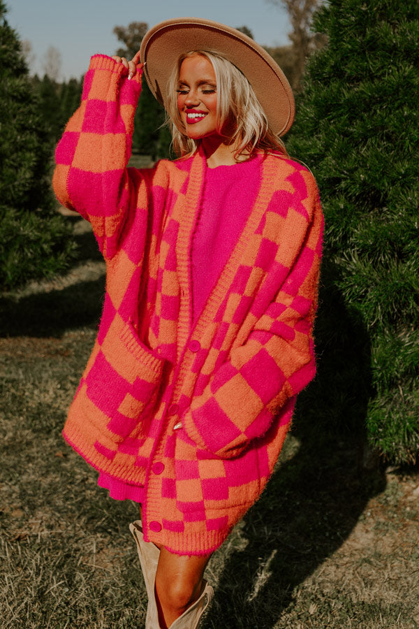 Around The Block Checkered Cardigan in Hot Pink Image - 3