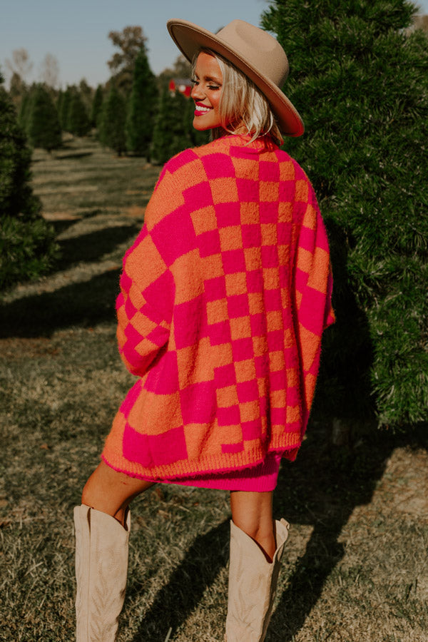 Around The Block Checkered Cardigan in Hot Pink Image - 4