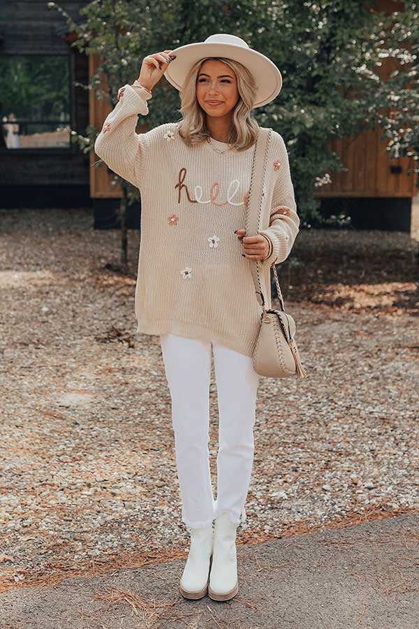 Hello Embroidered Knit Sweater Image - 2
