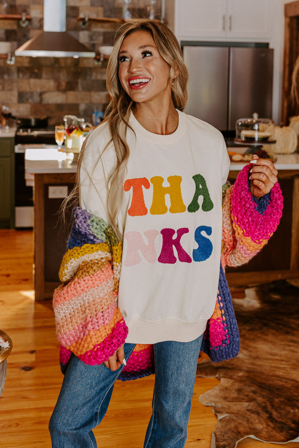 Thanks Embroidered Sweatshirt