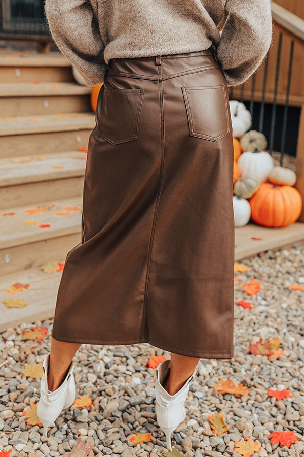The Eras High Waist Faux Leather Skirt in Chestnut Image - 5