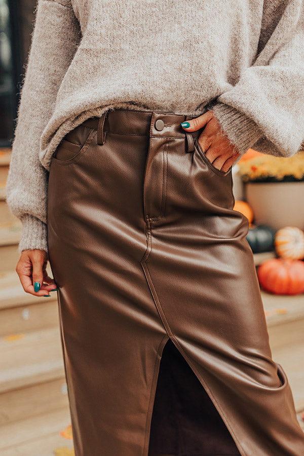 The Eras High Waist Faux Leather Skirt in Chestnut Image - 4