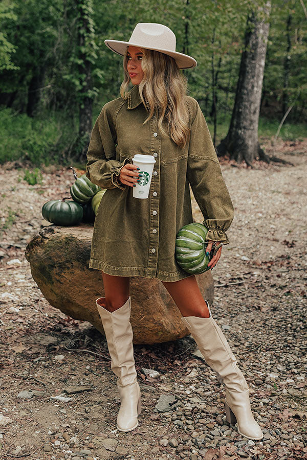 Tomorrow Is A New Day Denim Dress In Martini Olive Image - 1