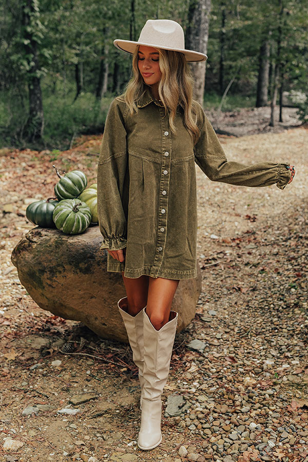 Tomorrow Is A New Day Denim Dress In Martini Olive Image - 3