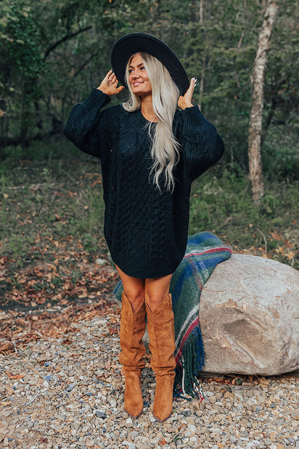 Seasonal Treats Cable Knit Sweater Dress in Black
