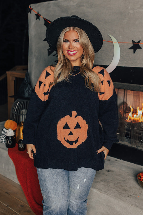 Hey Pumpkin Knit Sweater in Black Curves Image - 2