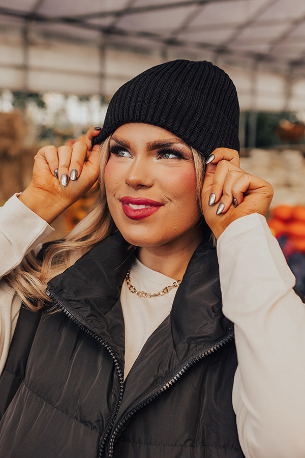 Fall Gratitude Fleece Lined Beanie In Black Image - 1