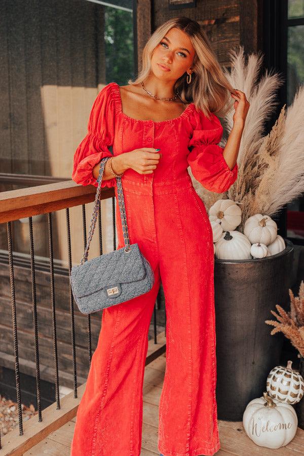 Exclusive Party Corduroy Jumpsuit In Red Image - 2