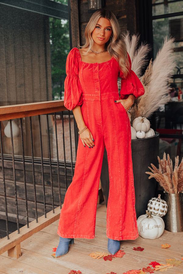 Exclusive Party Corduroy Jumpsuit In Red Image - 1