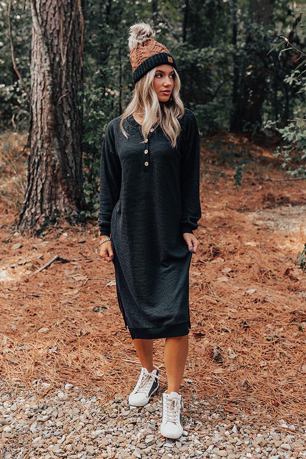 Fall Sentiments Waffle Knit Midi In Black