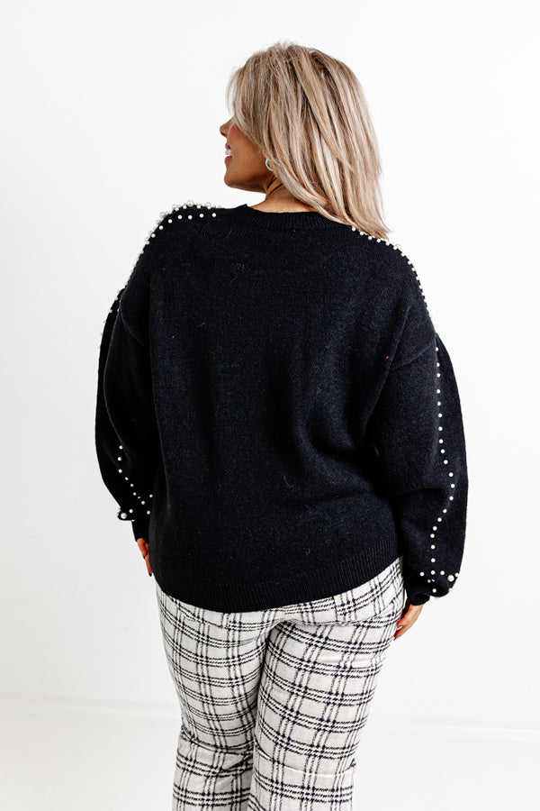 Modern Muse Pearl Embellished Sweater In Black Curves Image - 5