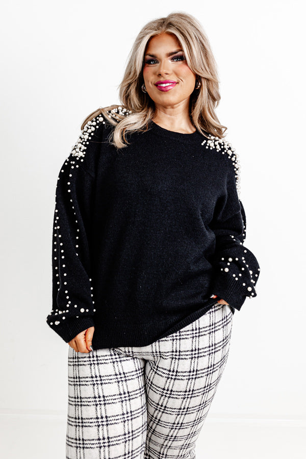 Modern Muse Pearl Embellished Sweater In Black Curves Image - 1